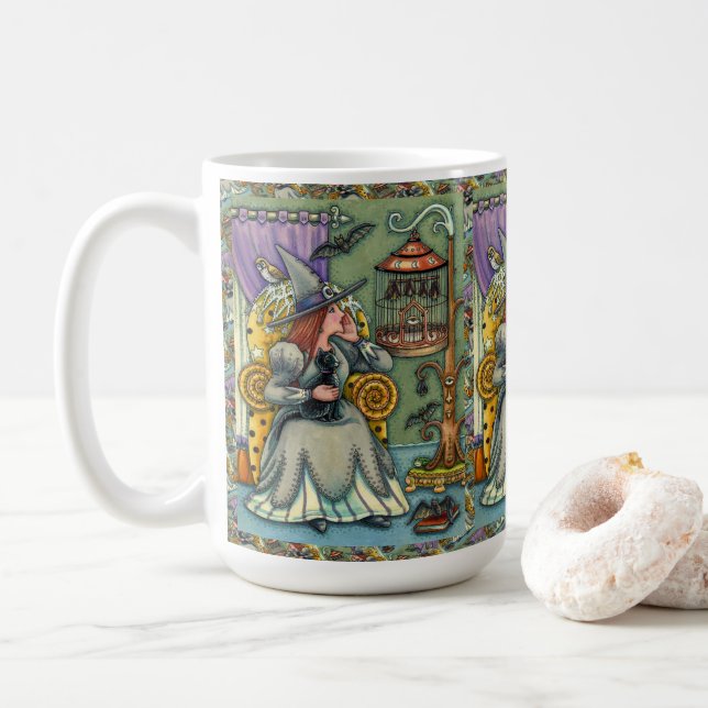 LOVELY WITCH, CAT & HER PETS, BVT CAGE, HALLOWEWEE KAFFEETASSE (Mit Donut)