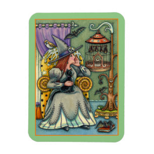 LOVELY WITCH, CAT & HER PETS, BVT CAGE, HALLOWEWEE MAGNET