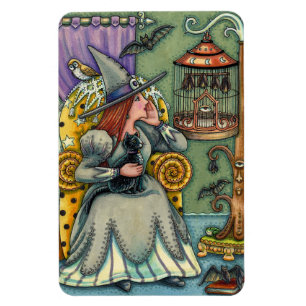 LOVELY WITCH, CAT & HER PETS, BVT CAGE, HALLOWEWEE MAGNET
