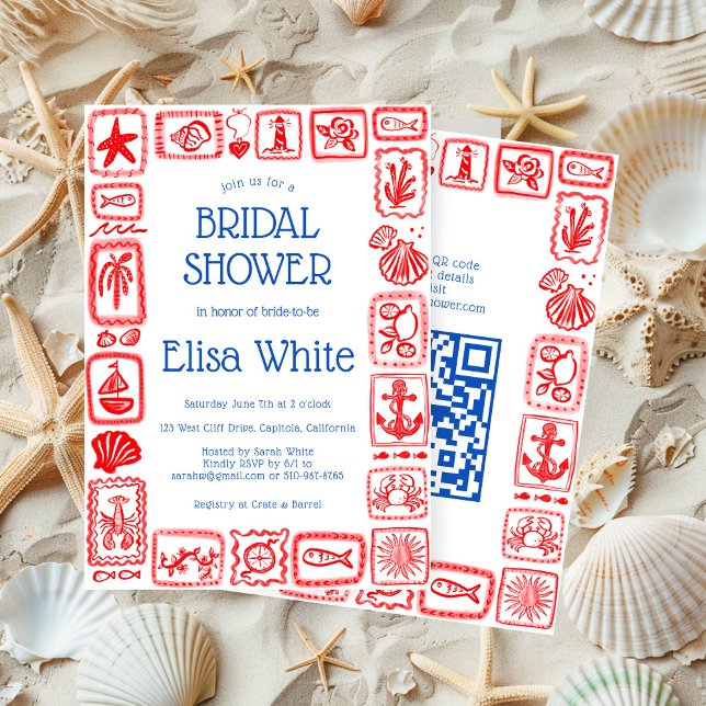 LoveNotes aus Sea Brautparty Modernes CUSTOM QR Einladung (LoveNotes from Sea Bridal Shower Modern CUSTOM QR Invitation
)