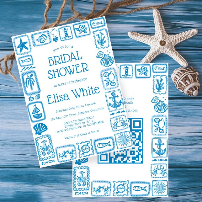 LoveNotes aus Sea Brautparty Modernes CUSTOM QR Einladung (LoveNotes from Sea  Modern Preppy Beach CUSTOM QR Code Bridal Shower Invitation
)