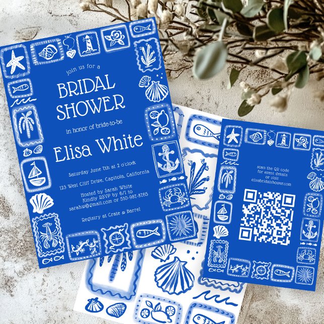 LoveNotes aus Sea Modern CUSTOM QR Brautparty Begleitkarte (LoveNotes from Sea Modern CUSTOM QR Code Beachy Bridal Shower Enclosure Card
)