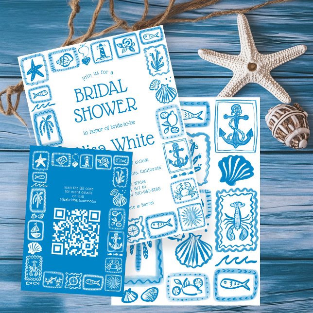 LoveNotes aus Sea Modern CUSTOM QR Brautparty Begleitkarte (Love Notes from the Sea Modern Preppy Beachy CUSTOM QR Bridal Shower Enclosure Card
)