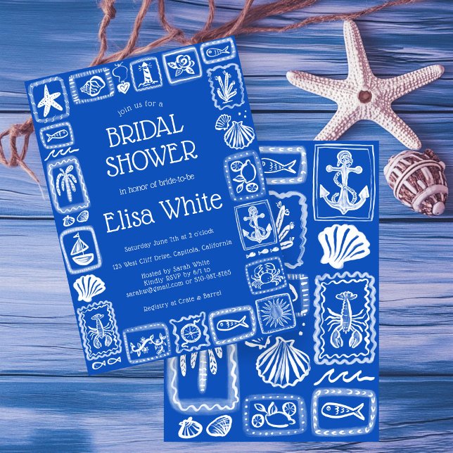 LoveNotes vom Sea Brautparty Modernes CUSTOM Einladung (Love Notes from the Sea Bridal Shower Modern Blue White Preppy Cute CUSTOM Invitation
)