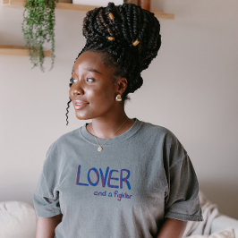 Lover and a fighter in blue and pink T-Shirt