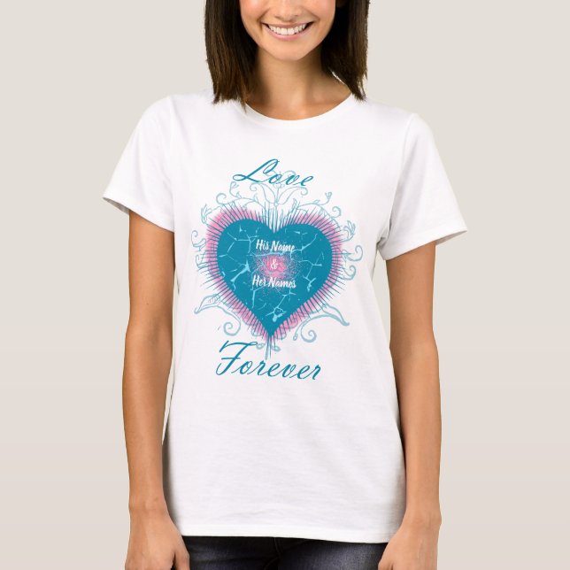 Lover Forever Niedlich rosa Herzdesign T-Shirt (Vorderseite)