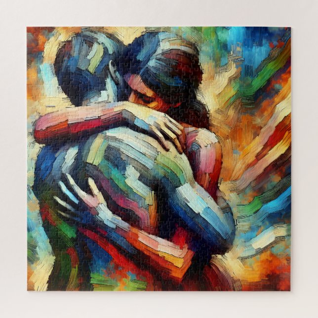 Lover's Embracing ai Oil Paint Style Puzzle (Vertikal)