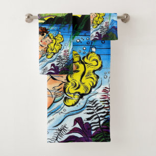 Lovers Ocean Romance Vintage Comicen Badhandtuch Set