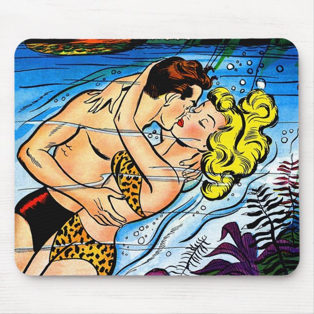 Lovers Ocean Romance Vintage Comicen Mousepad (Vorne)