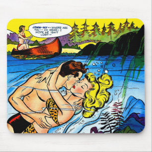 Lovers Ocean Romance Vintage Comicen Mousepad