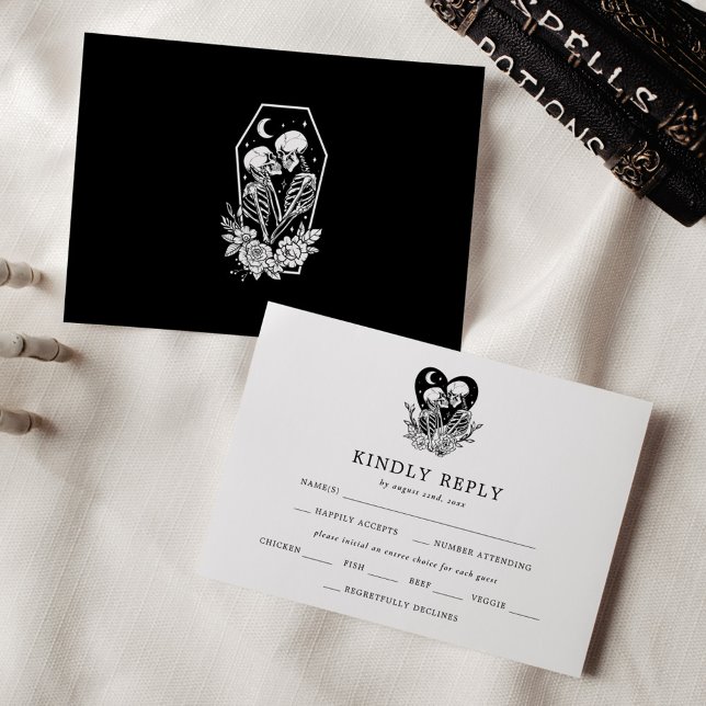 Lovers Until Death Skeletons & Roses Wedding RSVP Einladung (Von Creator hochgeladen)