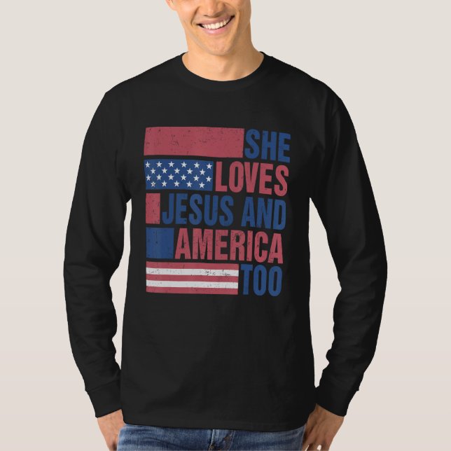Loves Jesus And America Too Retro 4th of July Prou T-Shirt (Vorderseite)