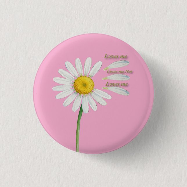 Loves Me, Loves Me Not Daisy – Romantic Watercolor Button (Vorderseite)