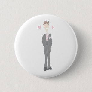 Lovestruck Cartoon Groom Button