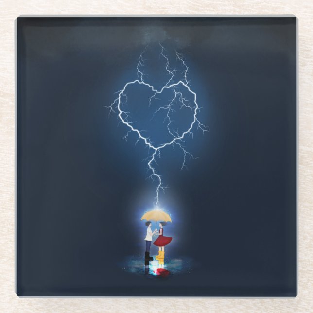 "Lovestruck" Romantischer Moment unter einem Schir Glasuntersetzer (Vorderseite)