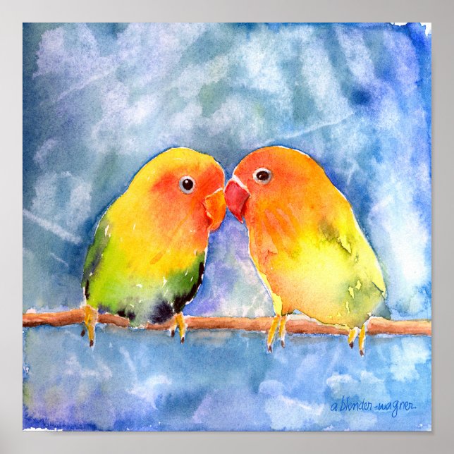Lovey Dovey Lovebirds Print Poster (Vorne)