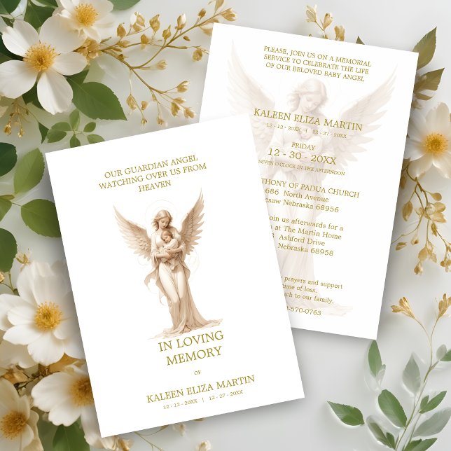 Loving Baby Guardian Angel Memorial Funeral Einladung (Loving Baby Guardian Angel Memorial Tribute Funeral Invitation Card.)