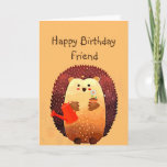 Loving Friend Birthday Cute Hedgehog Animal Karte<br><div class="desc">Happy Birthday to my loving Friend with a cute little cartoon Gardening hedgehog holding a bouquet of flowers and a watering can.  Great birthday card for anyone who loves Hedgehogs</div>