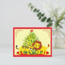 Loving Lion & Tiger Happy Holiday Postcard Feiertagspostkarte