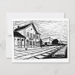 Lovrin Bahnhof Linolschnitt RSVP Karte