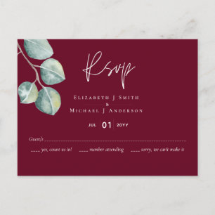 Low Budget BURGUNDY White EUCALYPTUS Wedding Postkarte
