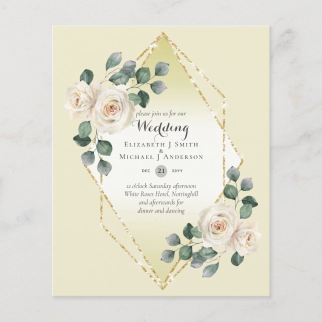 Low Budget White Rose Diamond Rahmen Wedite Einlad Flyer (Vorne)