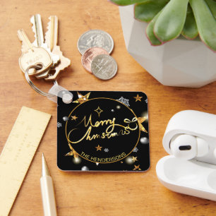 Low-Key Luxury Gold Black Stars Custom Weihnachten Schlüsselanhänger