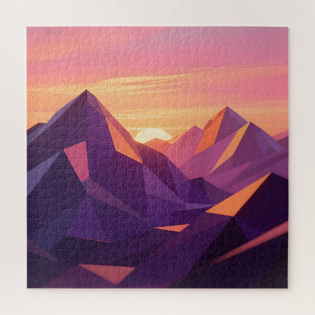 Low Poly Berg-Sonnenuntergang Geometrisch Puzzle (Vertikal)