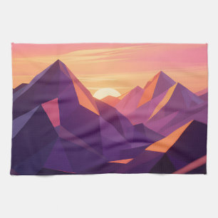 Low Poly Bergsonnenuntergang Geometrisch Geschirrtuch