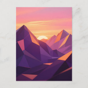 Low Poly Bergsonnenuntergang Geometrisch Postkarte
