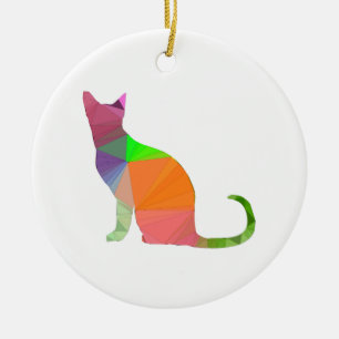 Low Poly Cat Silhouette Keramik Ornament
