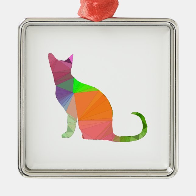 Low Poly Cat Silhouette Ornament Aus Metall (Vorne)