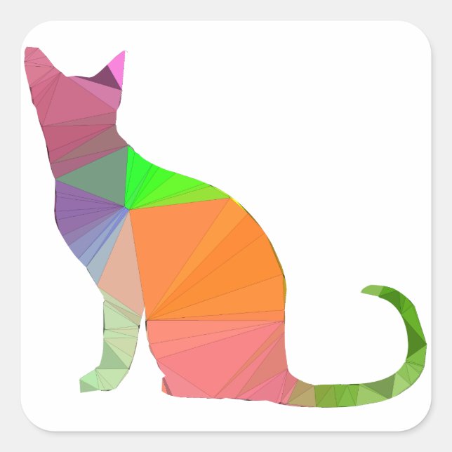 Low Poly Cat Silhouette Quadratischer Aufkleber (Vorderseite)