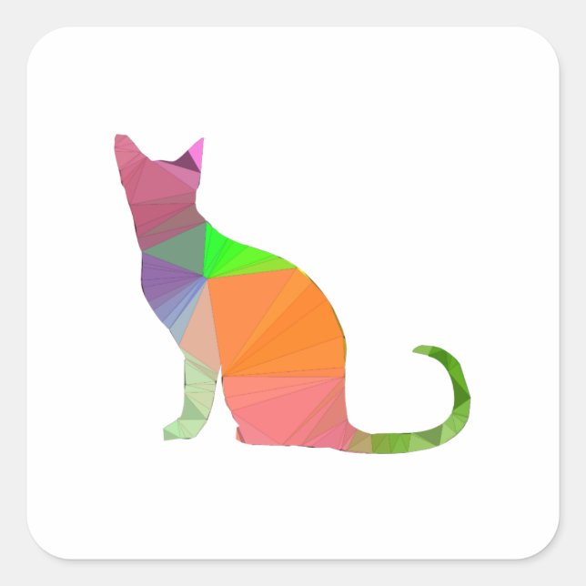 Low Poly Cat Silhouette Quadratischer Aufkleber (Vorderseite)