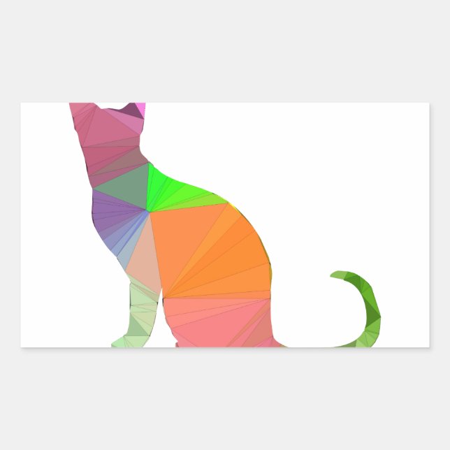 Low Poly Cat Silhouette Rechteckiger Aufkleber (Vorderseite)