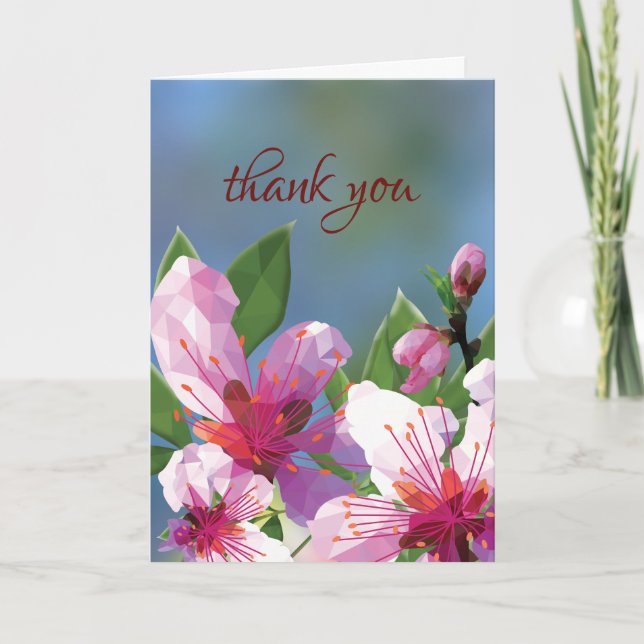 Low Poly Cherry Blüten Danke Karte (Vorderseite)