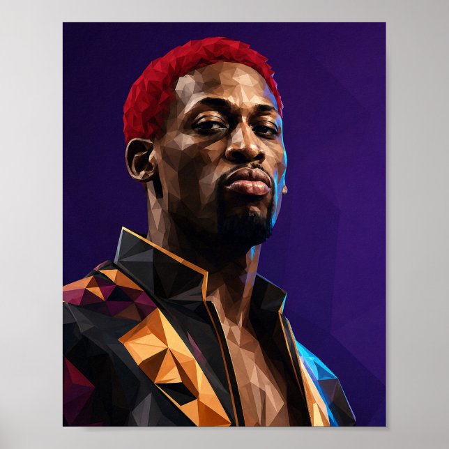 Low Poly Geometrisches Porträt Dennis Rodman Baske Poster (Vorne)