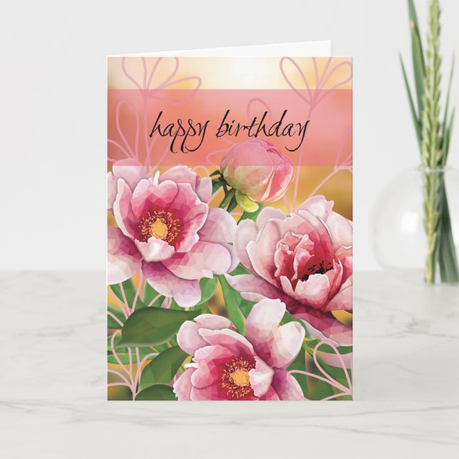Low Poly Peony Birthday Card Karte (Vorderseite)