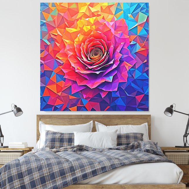 Low Poly Rose Bloom Abstract Art Leinwanddruck (Insitu (Schlafzimmer))