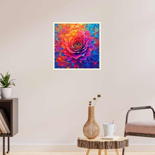 Low Poly Rose Bloom Abstract Art Poster (Wohnzimmer 3)