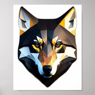 Low Poly Wolf Face Design Poster