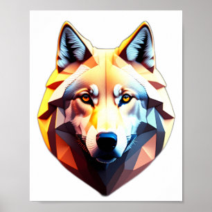 Low Poly Wolf Face Design Poster
