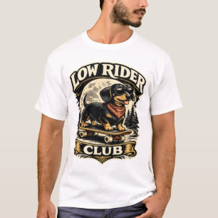Low Rider Club Vintage-Dachshund-Skateboard T-Shirt