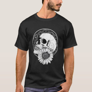 Lowbrow-Makabre-Streetwear-Totenkopf und Blume Sch T-Shirt