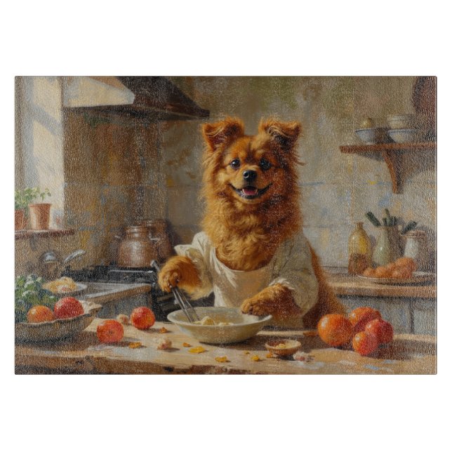 Lowchen Cooking in Kitchen Schneidebrett (Vorderseite)