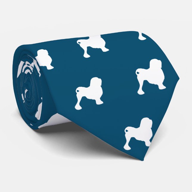 Lowchen Dog Silhouetten Muster Ozeanblume Krawatte (Gerollt)