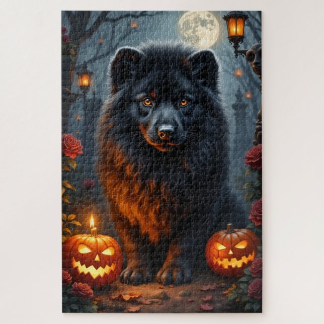 Lowchen-Gotischer-Halloween-Porträt-Kunst Puzzle (Vertikal)