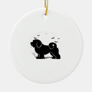 Lowchen-Hund � Halloween-Mond-Silhouette Classic T Keramik Ornament