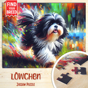 Lowchen Hund Porträt Acryl Kunst Druck Hundefreund Puzzle