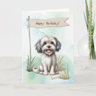 Lowchen Hund Rasse Outdoor under Birthday Sign Karte